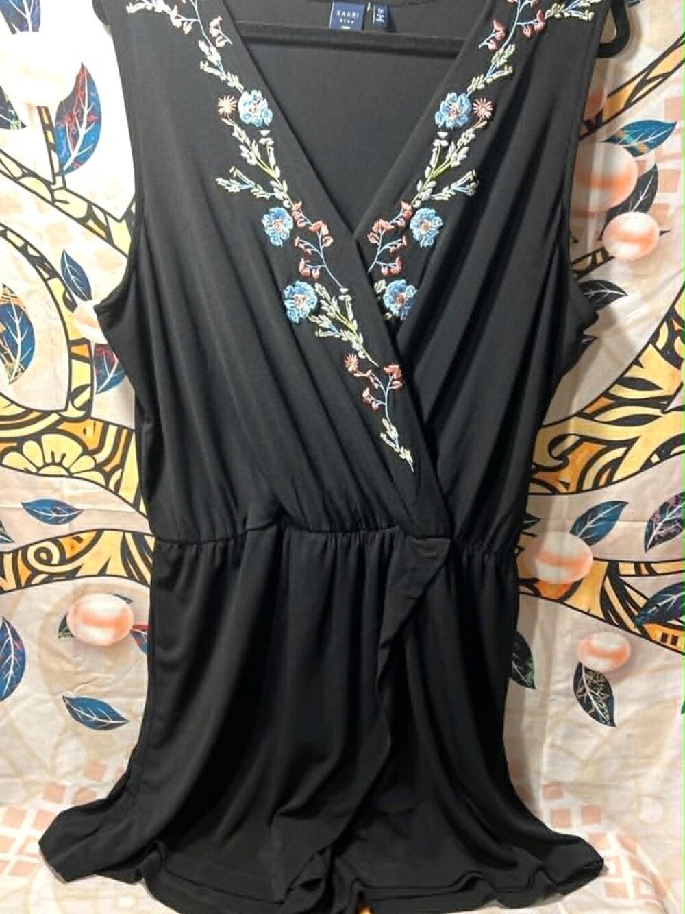 Kaari Blue Curvy Black Embroidered Sleeveless Romper – Size 1X